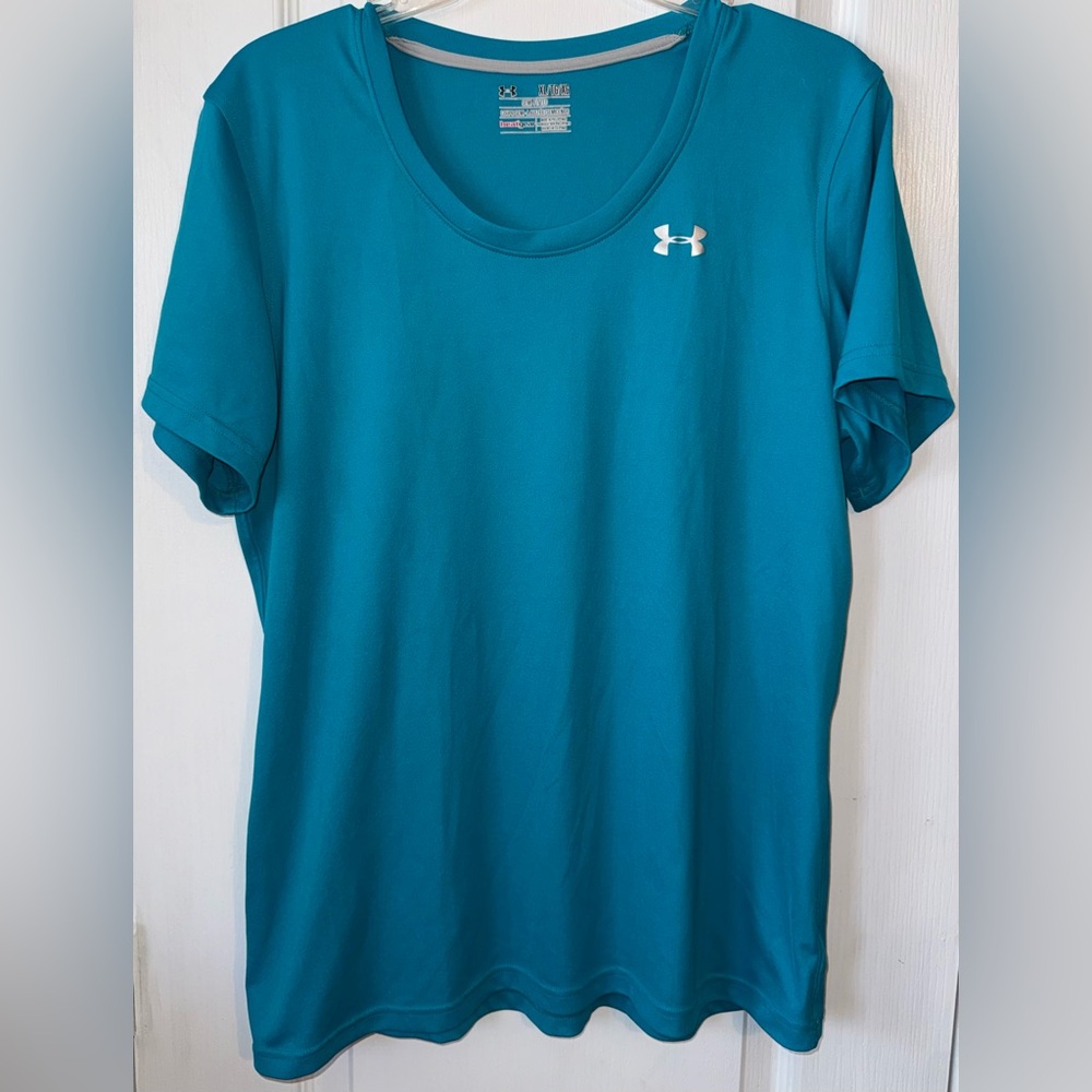Under Armour HeatGear Semi-Fitted Tee Teal Athletic Shirt Size XL